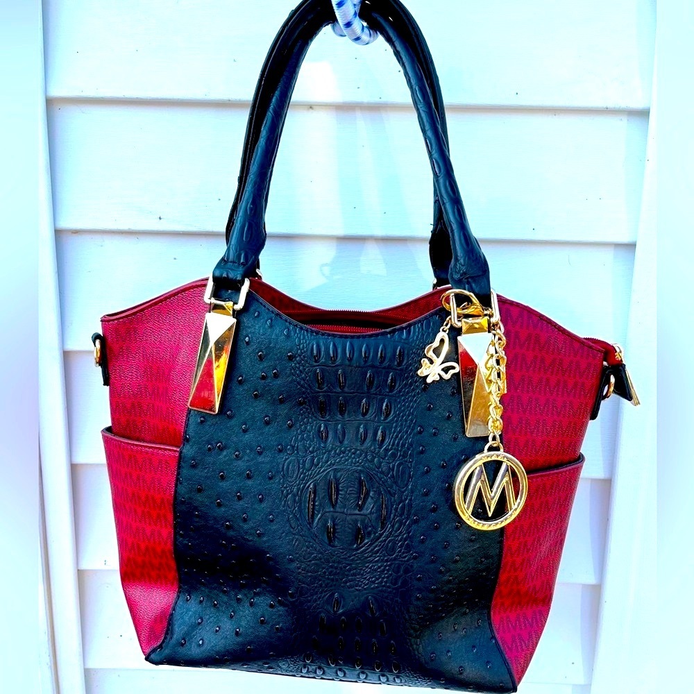 Miak Collection Elegant Black and Red Handbag